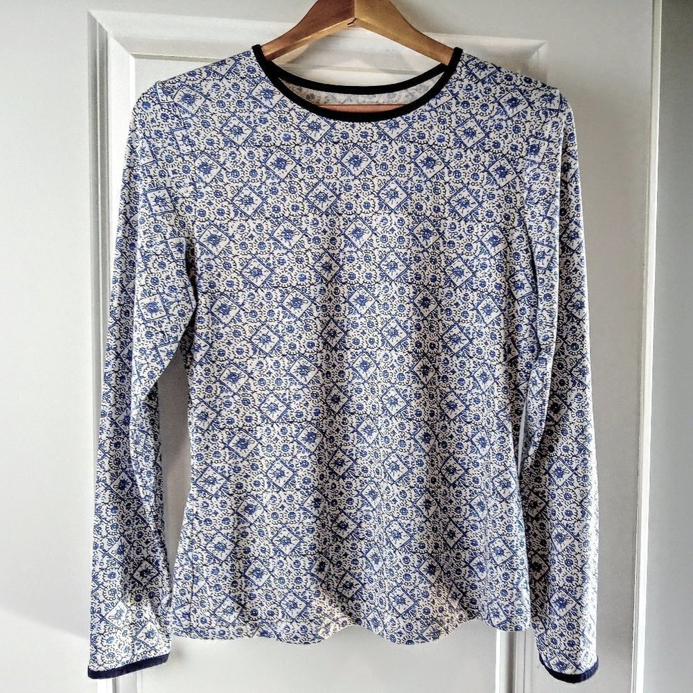 Hang Ten Blue White Long Sleeve Crew Neck Top